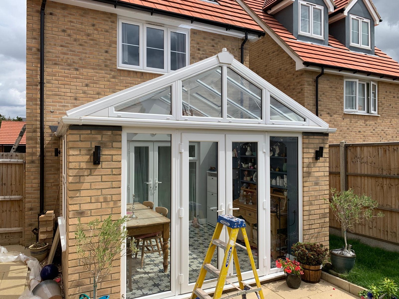 White gable conservatory with glazed roof in Cambridge