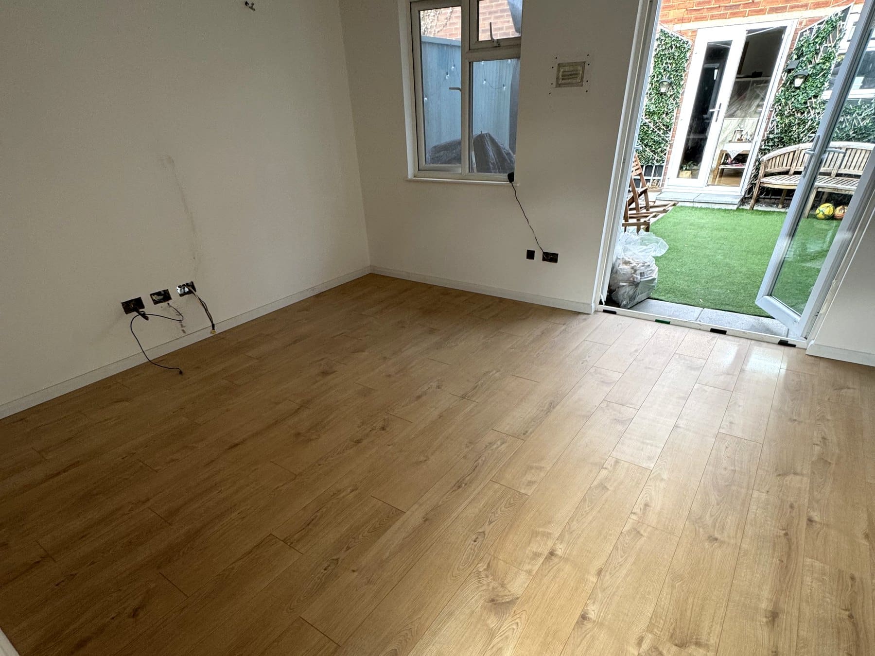 Bright garden studio interior nearing completion by Ciampa & Sons in Cambridge