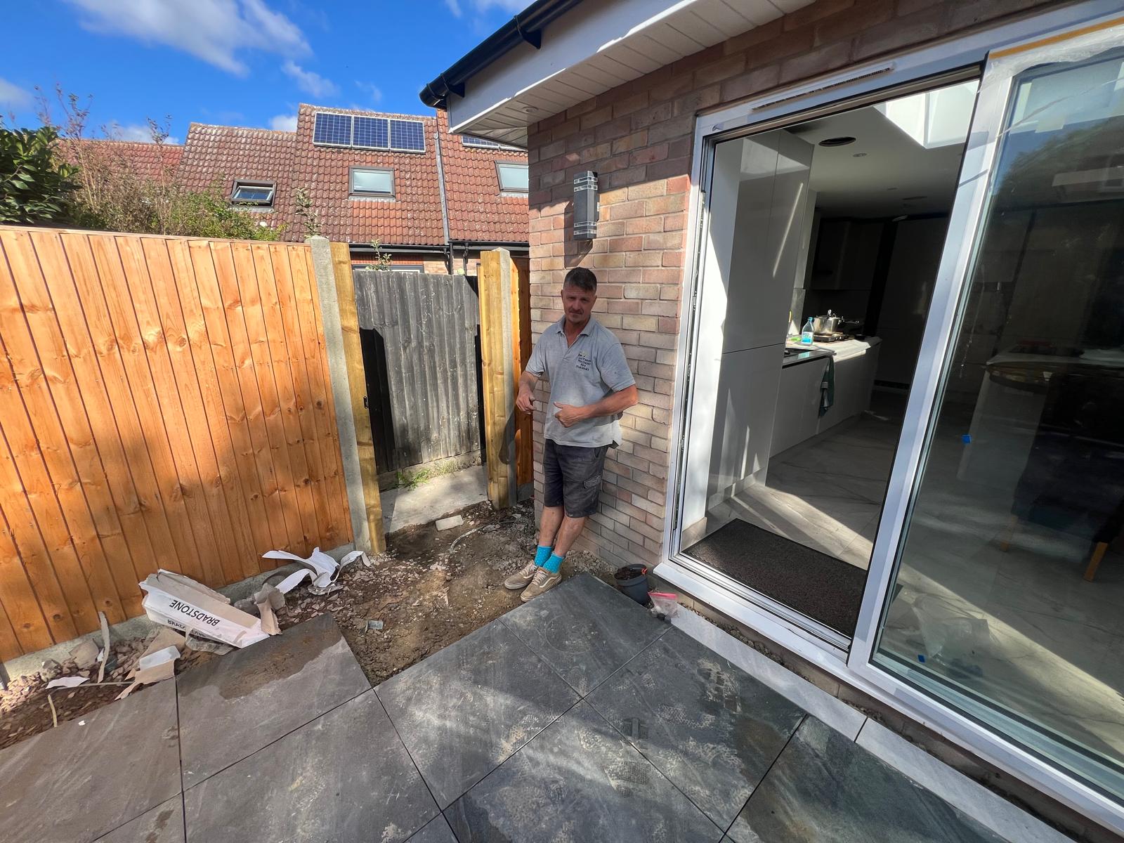 Patio workmanship beside the house threshold