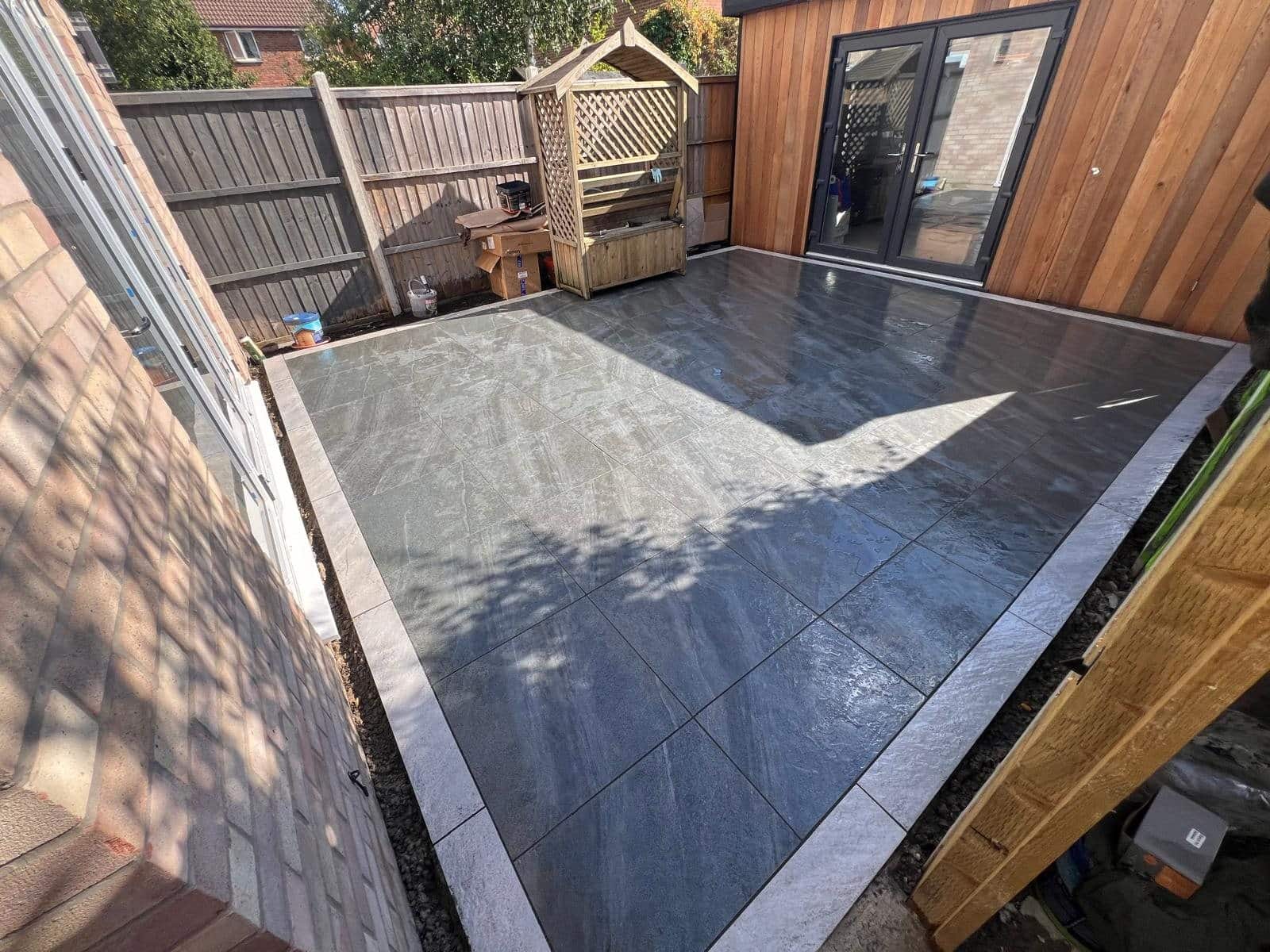 Porcelain patio and garden finished by Ciampa & Sons in Cambridge