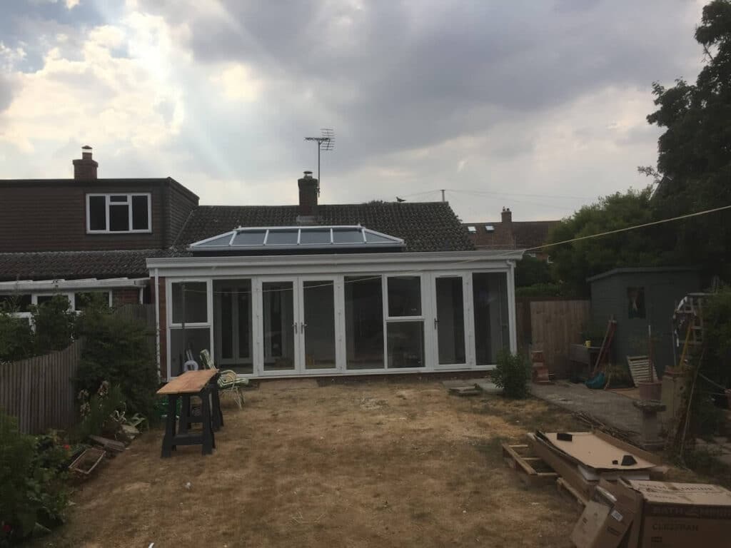Single storey rear extension with roof lanterns and bi-fold doors